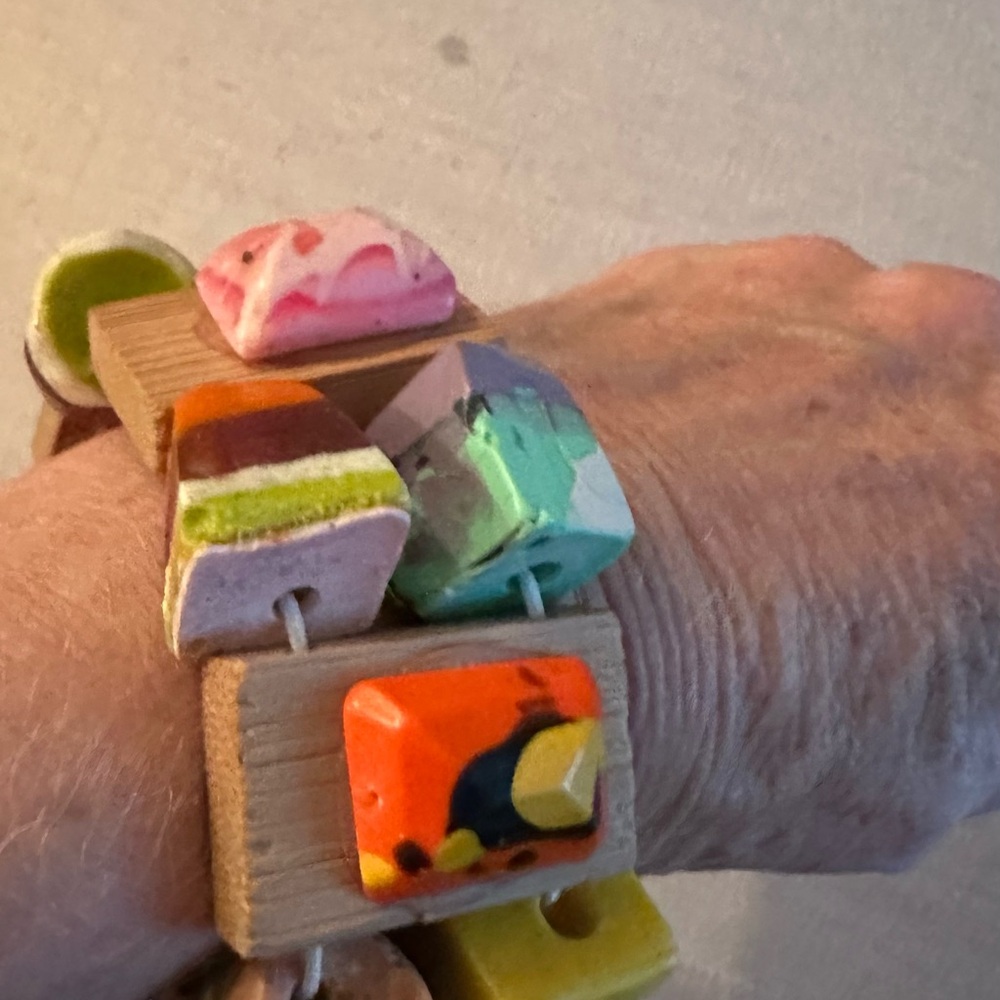 Vibrant Multicolor Resin and Wood Handmade Bracelet